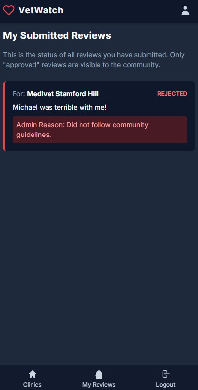 UI for a rejection notification.